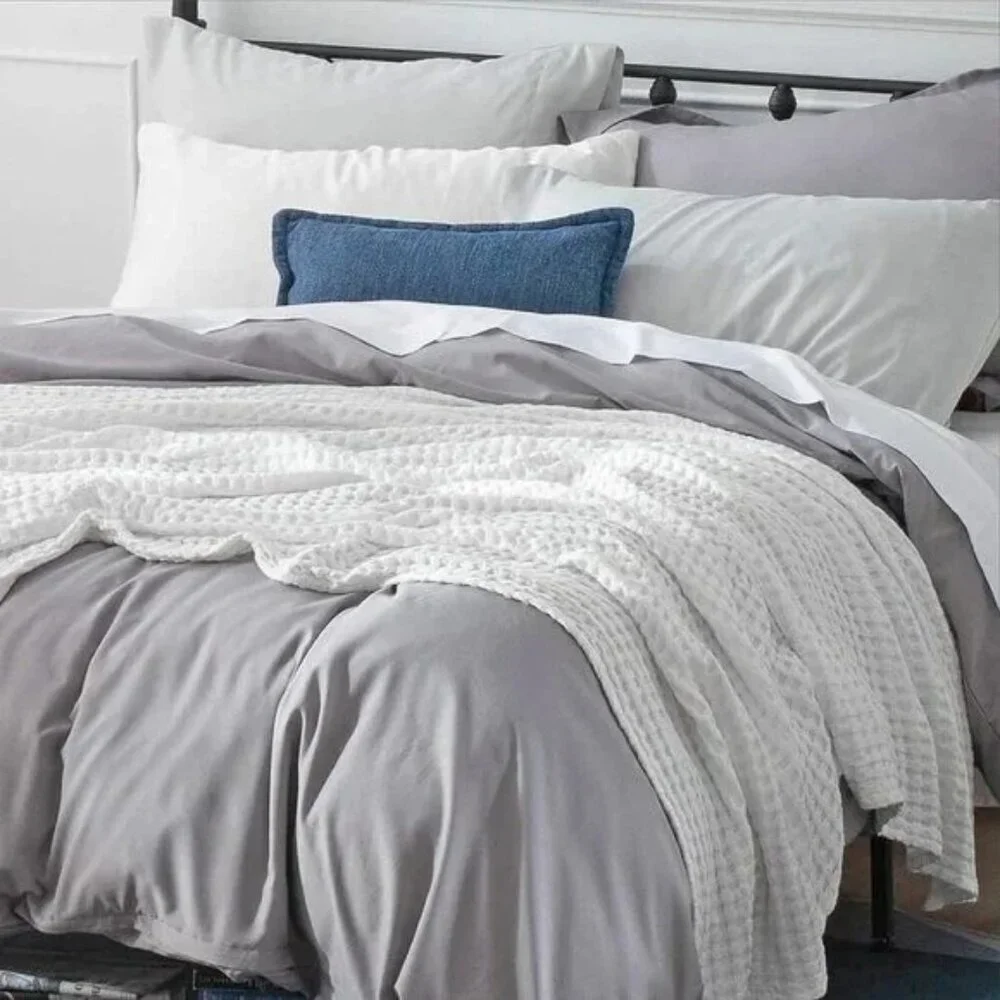 COTTON Waffle Weave Bamboo Blanket Queen Size Cream Soft Lightweight Bed Blanket